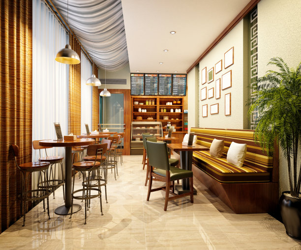 餐厅和餐厅的3D渲染图片下载