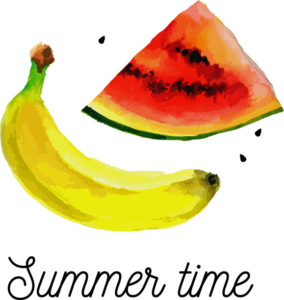 水果集西瓜香蕉水彩画图片下载