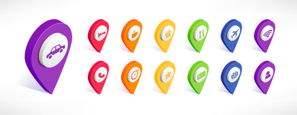 地图指针旅行针与图标设置等距3d图片下载