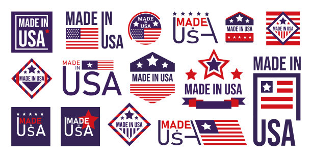 美国制造徽章套装。美国复古图标和标签。我们的旗帜模板。矢量图图片下载
