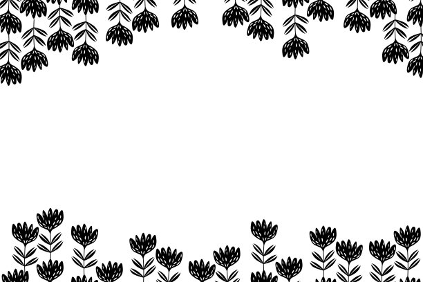 以传统民间艺术装饰为基础，以白色为背景的花架。华丽的边界与黑色的花。矢量股票插图墙纸，海报，卡片。北欧风格。副本的空间。图片下载