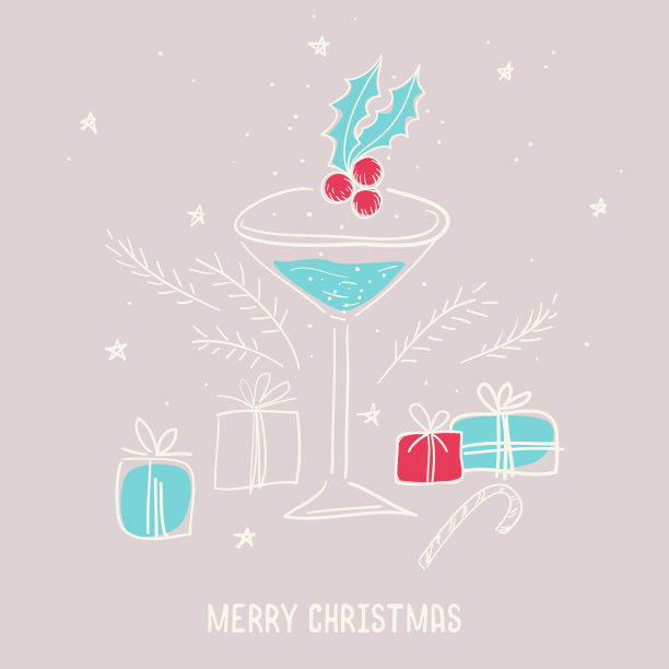 圣诞快乐。节日鸡尾酒，礼盒。圣诞节的背景。圣诞晚会,庆祝。鸡尾酒杯和礼物图片下载