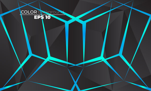 多边形形状的背景低多边形三角形马赛克黑色和绿色霓虹灯图片下载