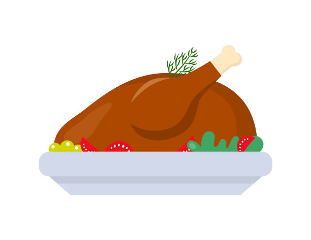 烤鸡，传统节日菜向量素材图片