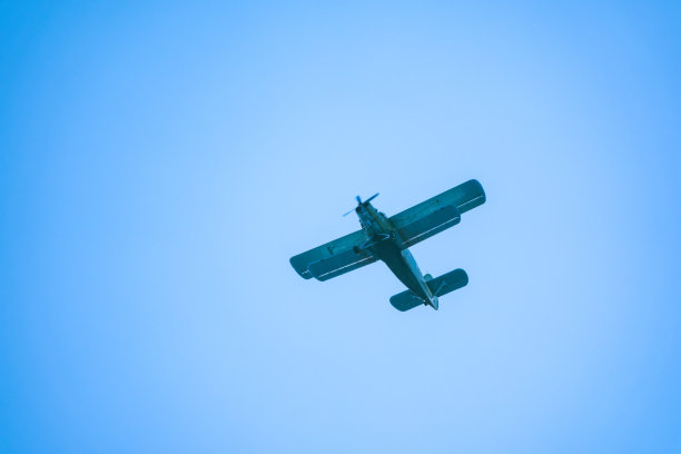 蓝天上的复古双翼飞机图片下载