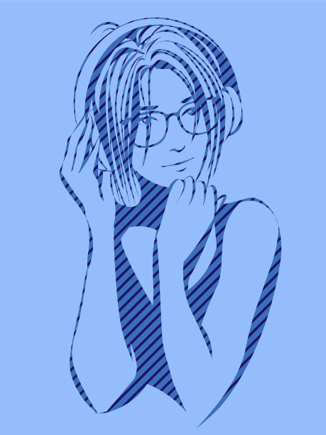 黑白蓝色的肖像女孩戴着耳机图片下载