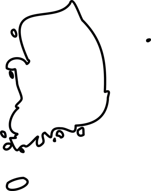 韩国实心黑线边界线地图图片下载