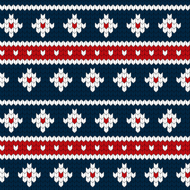 无缝蓝、红、白两色针织图案。温暖舒适的风格冬季矢量插图。手工织的毛衣或套头毛衣。图片下载
