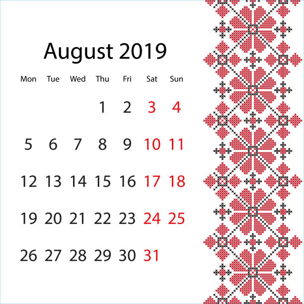 矢量日历2019在设计与刺绣图片下载