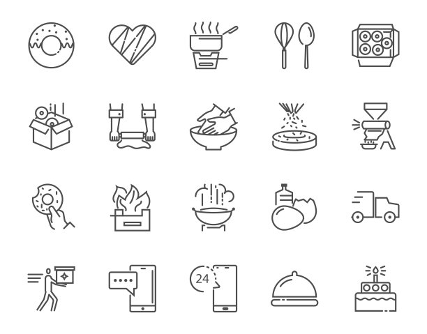 矢量细线图标集甜甜圈制作图片下载