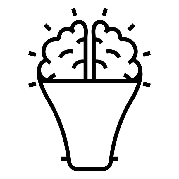 脑灯泡图标。想象力，创造力的标志。行设计。图片下载