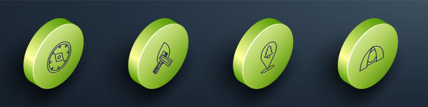 设置等距线罗盘，篝火，森林的位置和旅游帐篷图标。向量图片下载