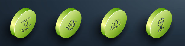 设置等距线位置的森林，露营帽，森林和道路交通路标图标。向量图片下载