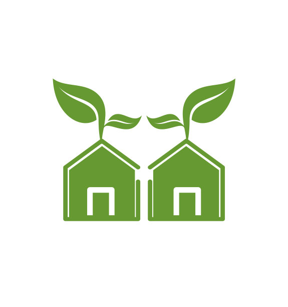 简单的绿色房屋与叶片为农业标志图片下载