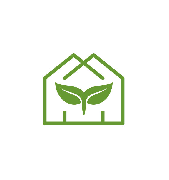 绿色的房子与叶片为农业标志和图片下载