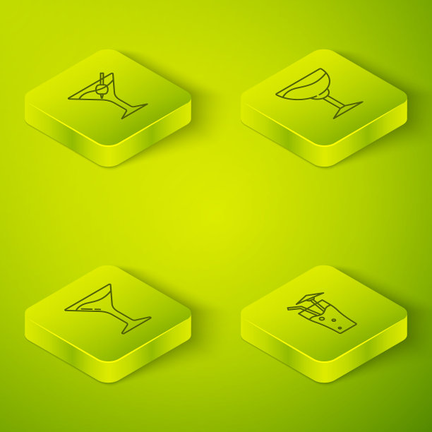 设置等距线酒杯，马提尼，鸡尾酒和图标。向量图片下载