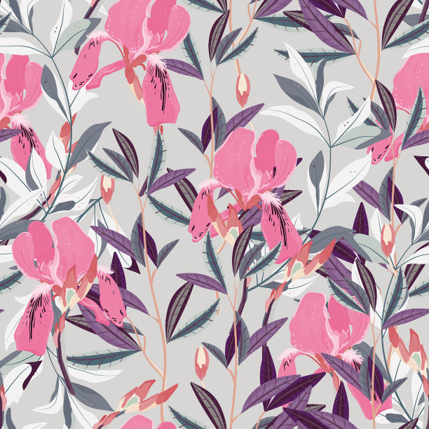 无缝花型安排丁香蝴蝶花图片下载