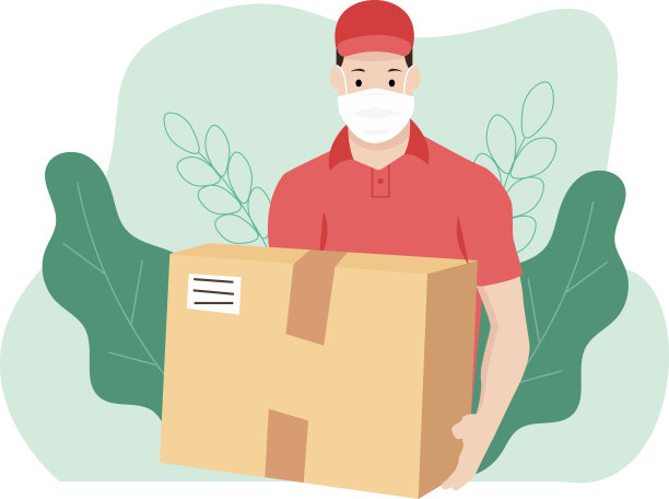 包裹安全送达矢量插画：戴口罩的制服男子图片下载