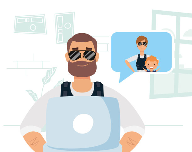 男人用笔记本电脑交流和呆在家里图片下载