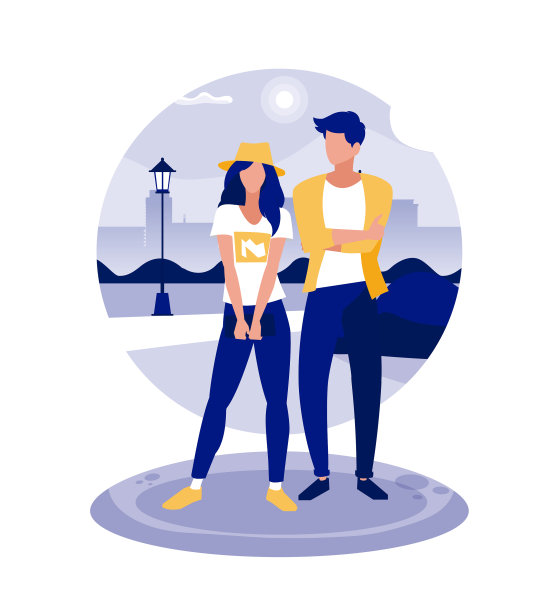 女人和男人化身在城市前面的公园里图片下载