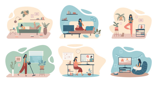 设定卡通女性花时间在家图片下载