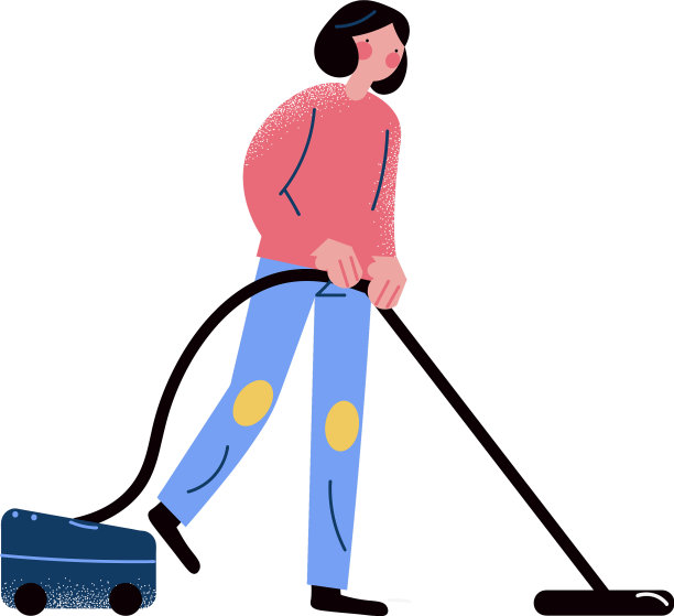 女人用吸尘器吸地毯，然后待在家里图片下载