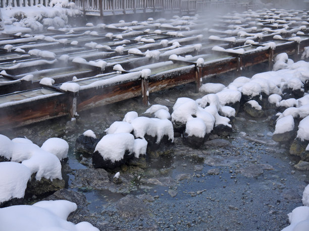 著名的草津温泉的木制运河图片下载