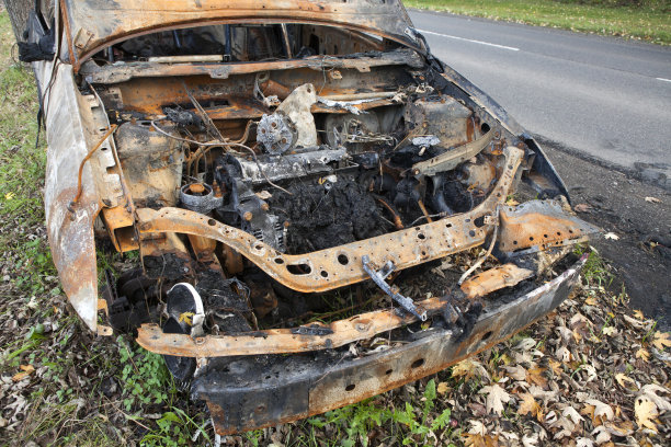 森林旁边一条繁忙的街道上有一处着火的地方图片下载