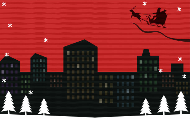 圣诞老人和夜景的插图图片下载