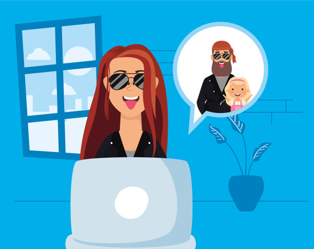 女人用笔记本电脑交流并呆在家里图片下载