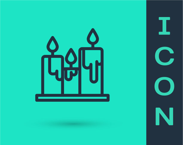 黑色线燃烧的蜡烛图标孤立在绿色图片下载