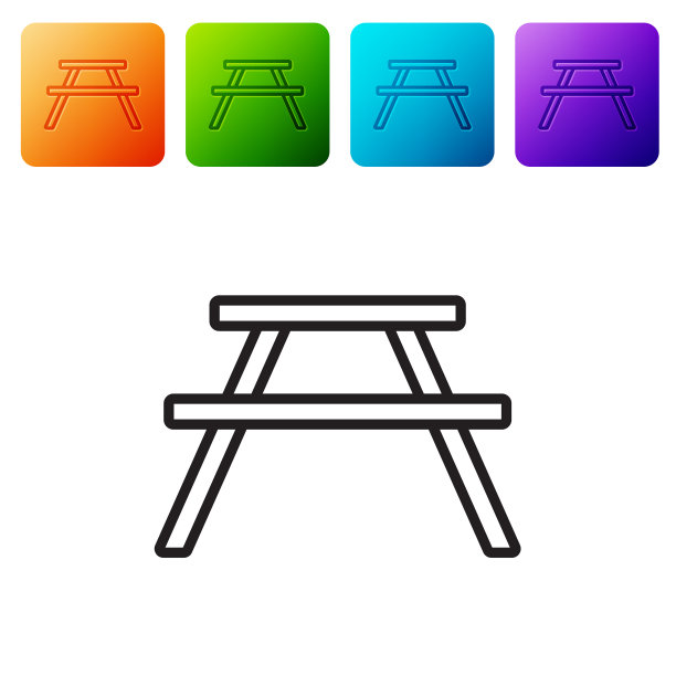黑色线条的野餐桌子上有长凳图片下载