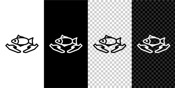 设线鱼照顾图标孤立在黑色和图片下载