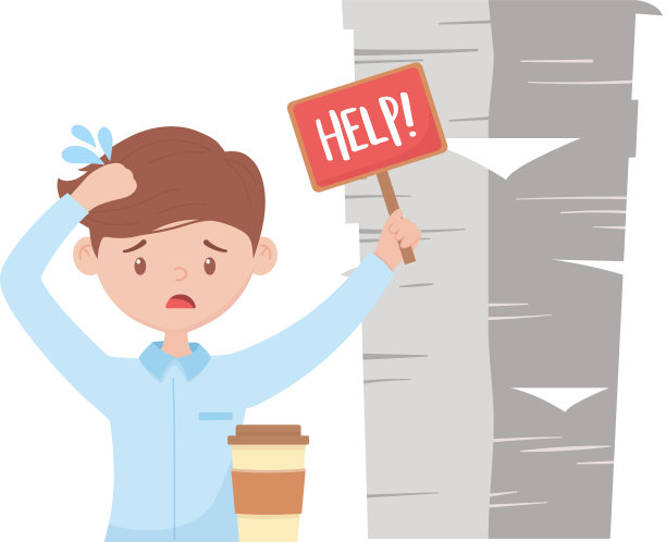 有压力的员工用纸杯和咖啡杯帮忙图片下载