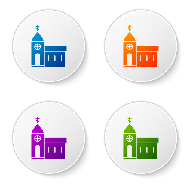 彩色教堂建筑图标孤立在白色图片下载