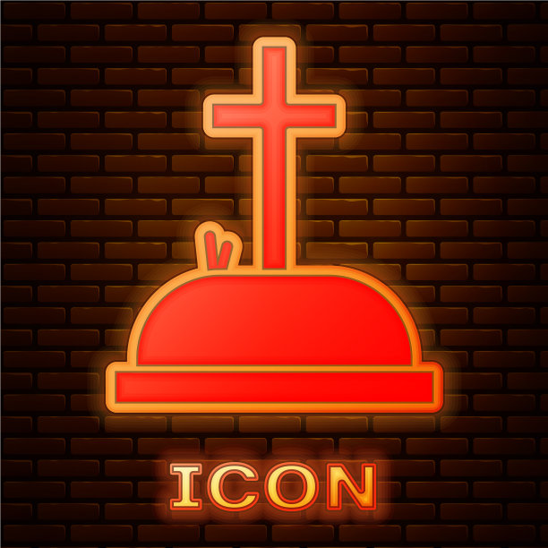 发光的霓虹灯墓碑与十字图标隔离图片下载