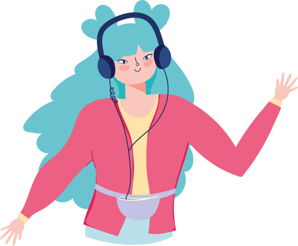 用智能手机和耳机听音乐的年轻女孩图片下载