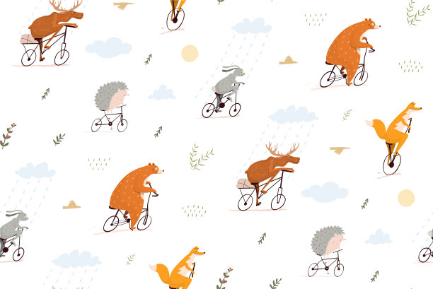 有趣的动物骑自行车无缝图案图片下载