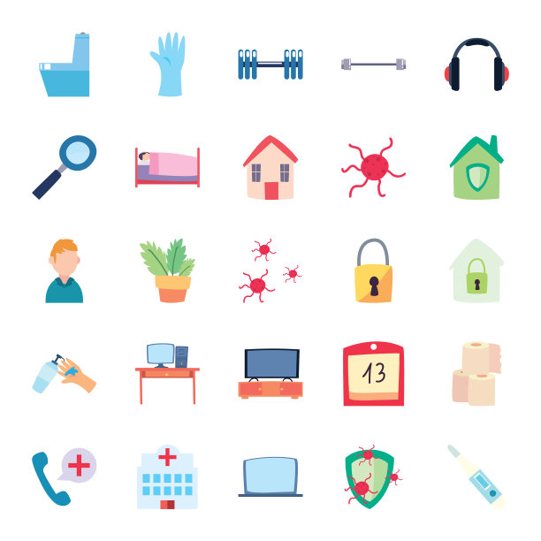 Covid 19 quarentine扁平样式图标集图片下载