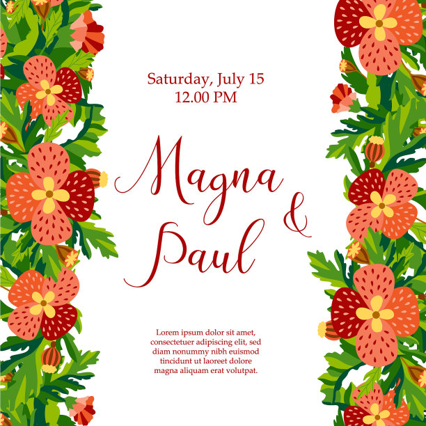 贺卡与野花和叶子的婚礼图片下载