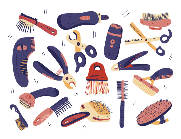 扁平梳理工具集狗和猫的照顾图片下载