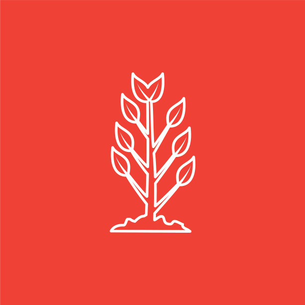 植物线图标上的红色背景红色平风格图片下载