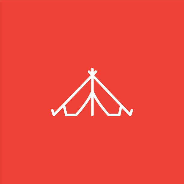 帐篷线图标上的红色背景红色平风格图片下载