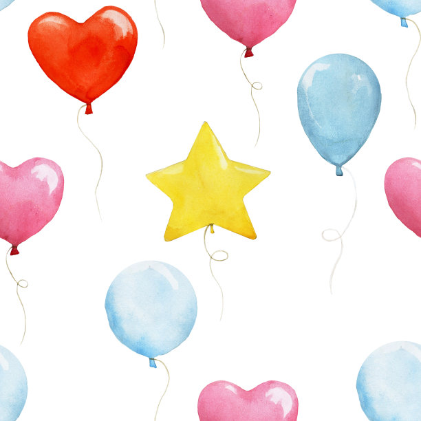 水彩无缝模式与气球。彩色气球孤立在白色背景上。假日、生日、聚会用。可爱的宝宝插图图片下载
