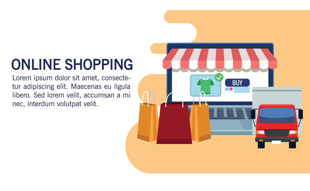 横幅网上购物与笔记本电脑购买衬衫图片下载