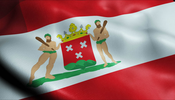 3D挥舞荷兰城市旗卑尔根op放大特写视图图片下载