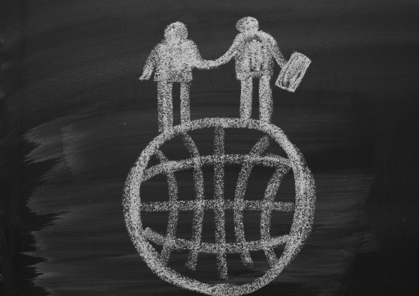 一个商人在世界上工作的插图图片下载