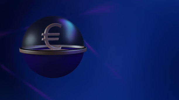 欧洲符号在一个蓝色的球体上，透明的顶部和深蓝色的背景。3 d。货币。融资。外汇交易的概念。本空间图片下载
