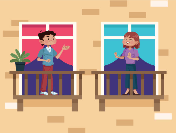 一对夫妇在房子阳台的场景图片下载