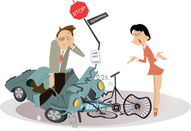 道路事故司机骑自行车和自行车坏了图片下载